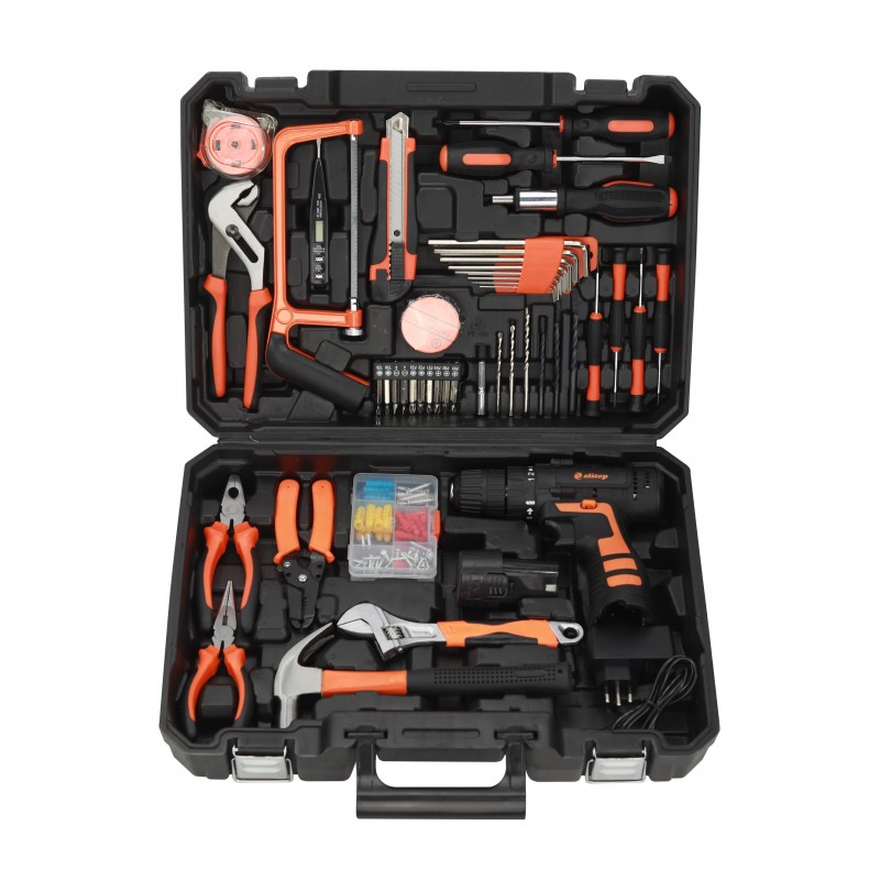 Maleta de Ferramentas com 112 peças e Furadeira elétrica sem fio 12V - Elitop