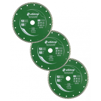 Kit 3 Discos de Corte Diamantado 230 x 7 x 25.4mm para Concreto, Tijolo, Granito e Alvenaria - Turbo