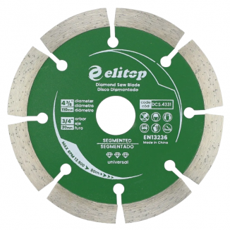 Disco de Corte Diamantado 110 x 10 x 20mm para Concreto, Tijolo, Granito e Alvenaria - Segmentado Elitop